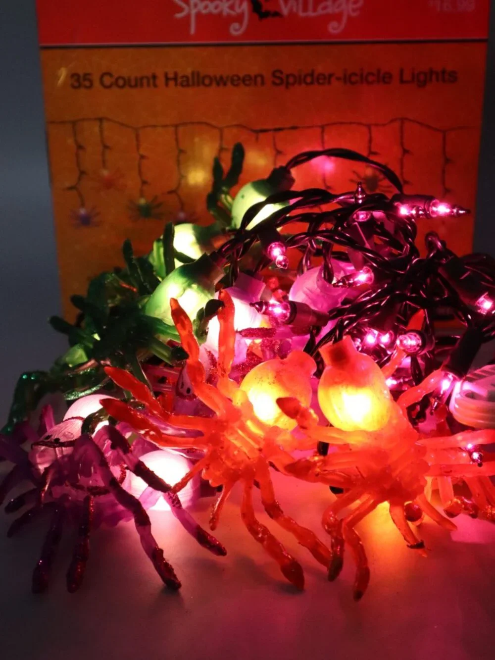 Spooky Village Spider String Lights Multi-Color Halloween Decor Indoor/Outdoor